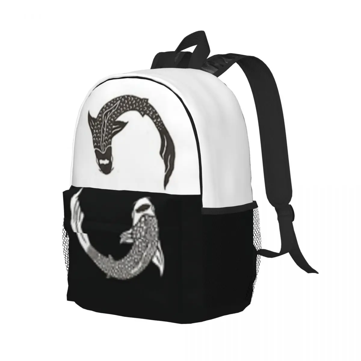 Yin And Yang Koi Fish Printed Lightweight Casual Schoolbag For School, Outdoor, Shopping, Office 15inch