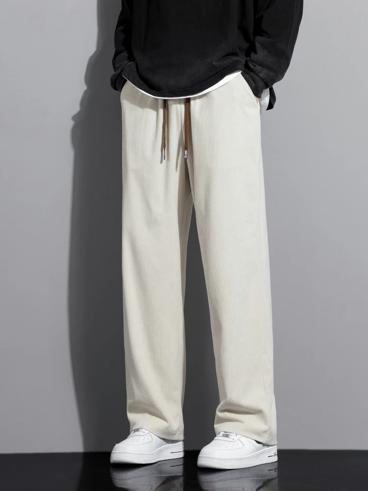 

Straight Drawstring Casual Pants Men's Autumn New Simple Solid Color Fashion Loose Wide-leg Sweatpants Male Trousers