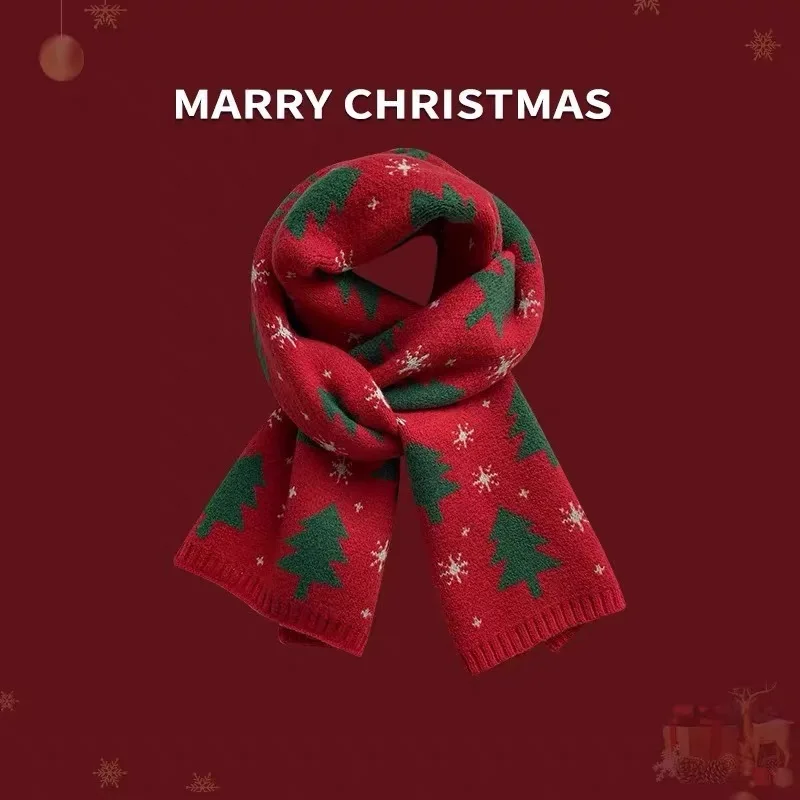 Women Winter New Year Christmas Plaid Scarf Elegant Chinese Red Zodiac Year Warm Shawl Holiday Gift Casual Female Neck Warmer