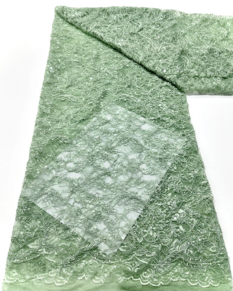 

Luxury Handmade Beaded Lace Fabric with Sequins Mesh France High-End Elegant Nigerian Style For Wedding Dress