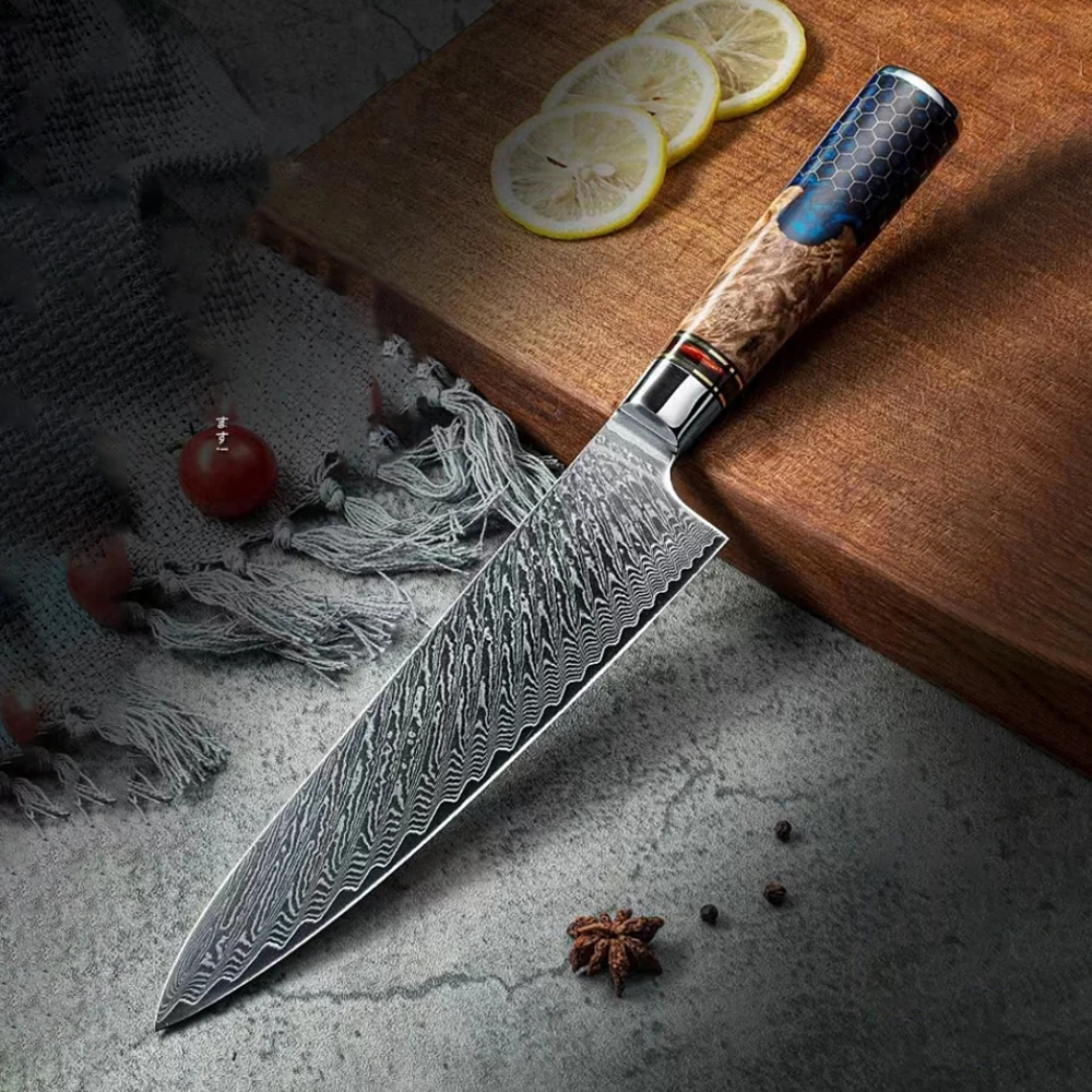 

Chef Knife Wood & Resin Handle 67 Layer Damascus Steel VG10 Blade Sharp Cleaver Slicing Japanese Kitchen Knives Cooking Tools