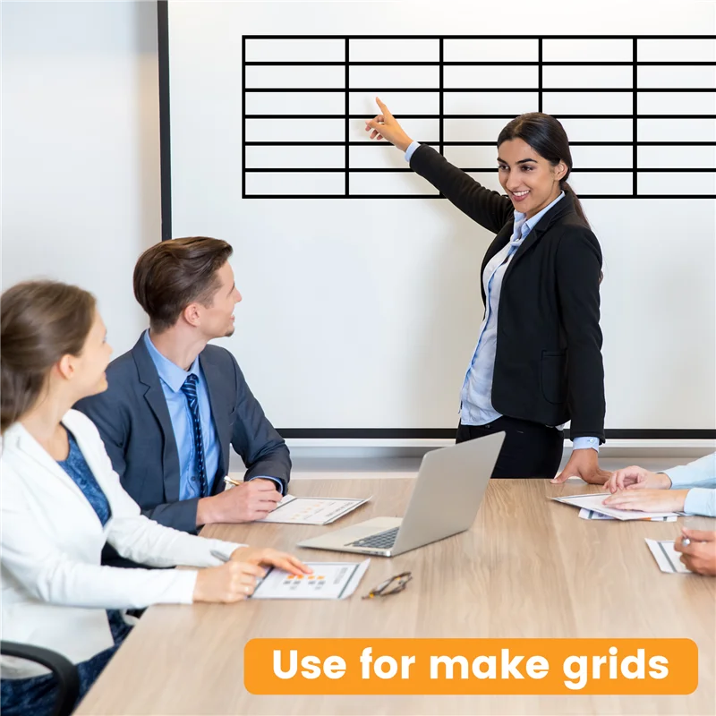 EDT-16 個ホワイトボードグラフィックチャートテープ、ドライイレースボードアートテープ、薄い黒グリッドグラフィックテープ、3 ミリメートル幅、光沢のある黒