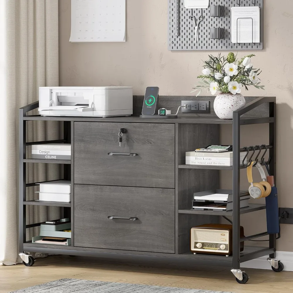 

44" File Cabinet, Filing Cabinet fits Legal/Letter Size, 2 Drawer File Cabinets for Home Office with Lock, Power Strip