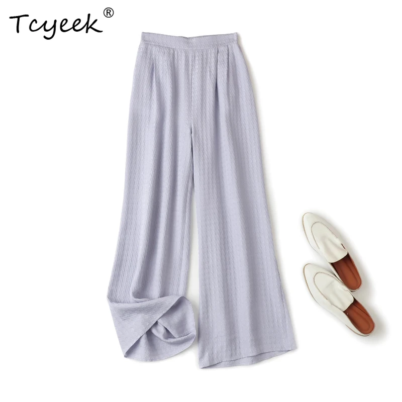 

Tcyeek 100% Real Mulberry Silk Spring Summer Wide Pants Retro Elastic Waisted Long Women' S Pants Брюки Женские Летние 여름바지 여성
