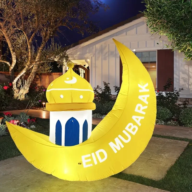 5FT Muslim Islamic Ramadan Moon Castle LED Lighted Blow Up Eid Mubarak Decoration for Outdoor Toys Yard Garden Decor Kareem Gift