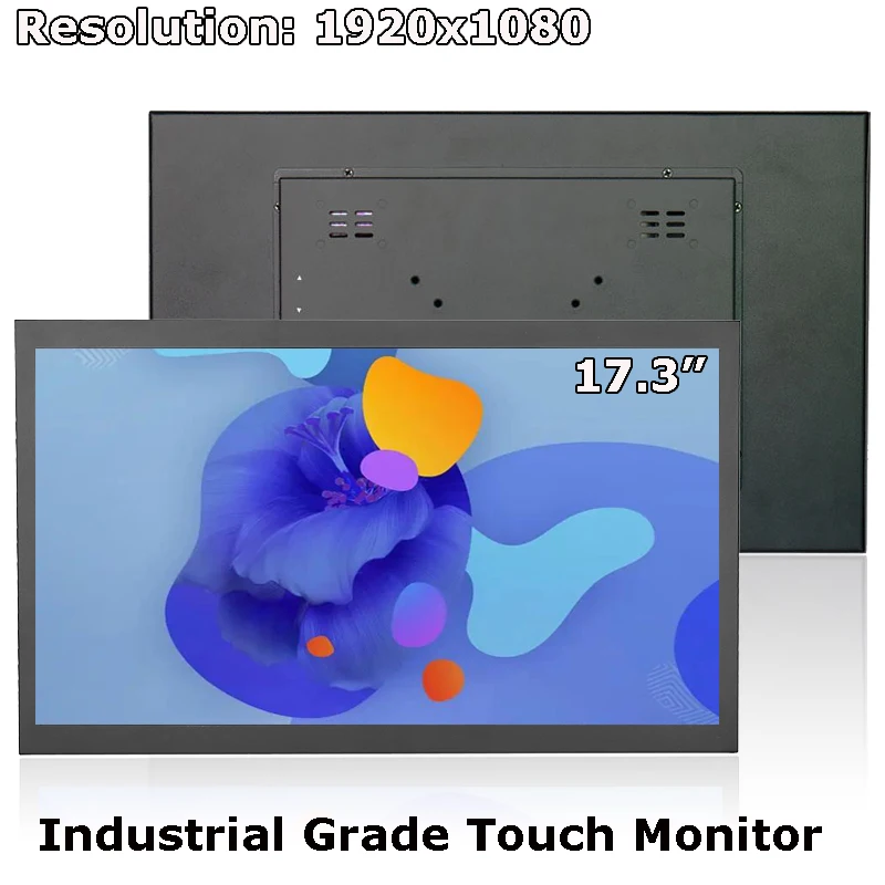 17.3 Inch Wall Mount Metal Case Industrial Widescreen 16:9 HD 1920x1080 Touch Screen Display Monitor With VGA DVI HDMI Input