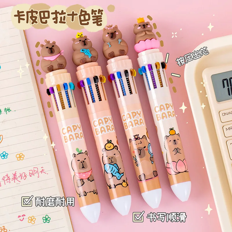 Kawaii Capybara Multicolor Pen 0.5mm Colorful Ink Pen Cartoon Creative Gel Capybara Pen Ten-Color Brown Colorful 10-Color