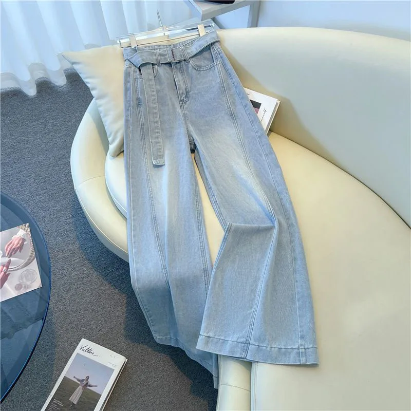 

New Women's Spring Summer Jeans Korean High-waisted Loose Denim Trousers Female Casual Wide-leg Pants Light Blue Tide 4XL