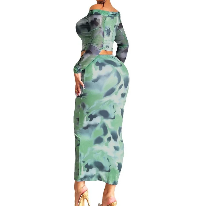 Faionable ensemble T-shirt Long Sve et jupe moulante pour femmes Ele One oulder Design coupe amincissante été 2025 Sle