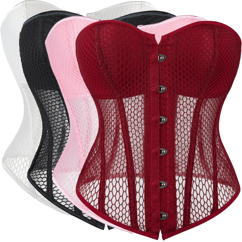 

Sexy Gothic Breathable Mesh Corsets And Bustiers With Padded Cup Lingerie Slimming Vest Steampunk Women Waist Trainer Corset Top