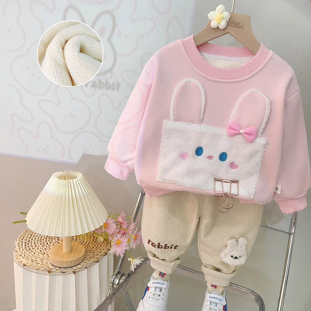 Children Clothing Sets for Baby Girls Sweatshirt Pants 2 Pcs Autumn Winter Kids Tracksuit Cartoon Rabbit Infant Clothes Outfits