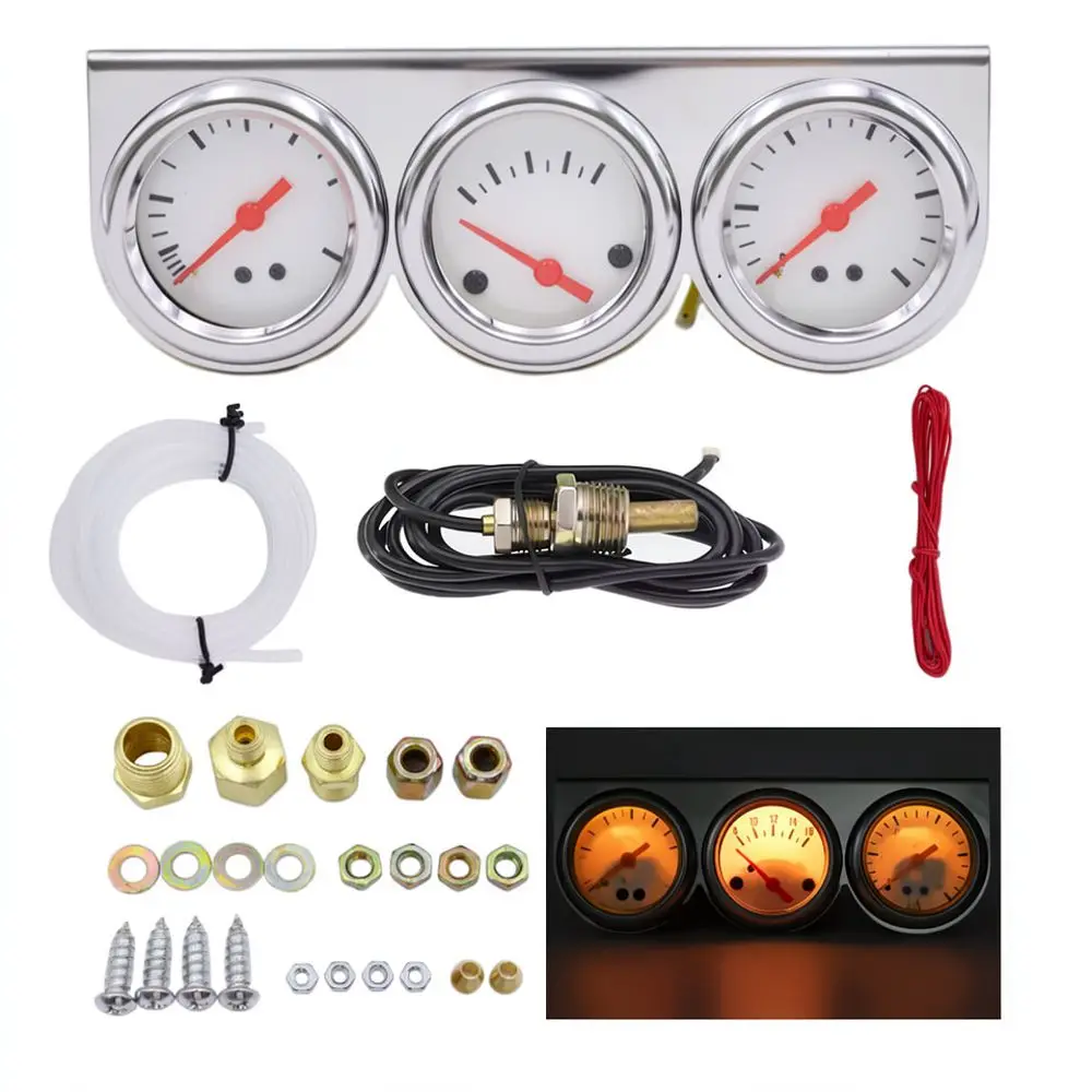 Mechanical Triple Gauge Combo 52mm Water Temperature Oil Press Voltage Meter Kit For Universal Automotive Cabin Tuning