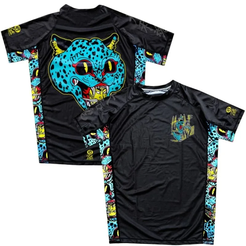 2026 New Blue Spotted Leopard Warrior Theme Fighting Suit, Men's Quick-Drying Breathable Boxing Sports Fighting Training Suit