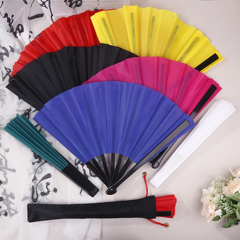 Chinese Martial Arts Kung Fu Fan Tai Chi Dance Fan Plastic Stage Performance Folding Fan Solid Color Fan Photo Prop