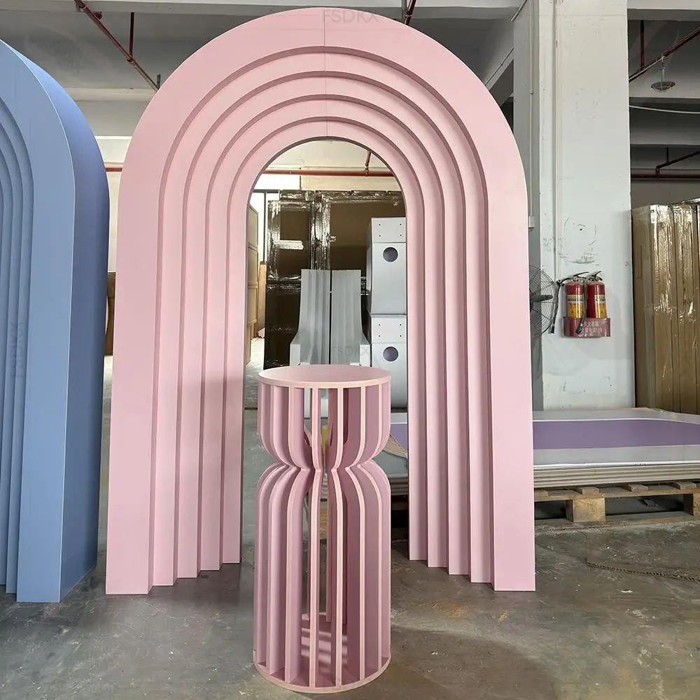 FSDKX Wedding PVC Backdrop with Stand Event Stage Panels Decorative Arch Ripple Curve Backdrop for Perfect Wedding Decoration