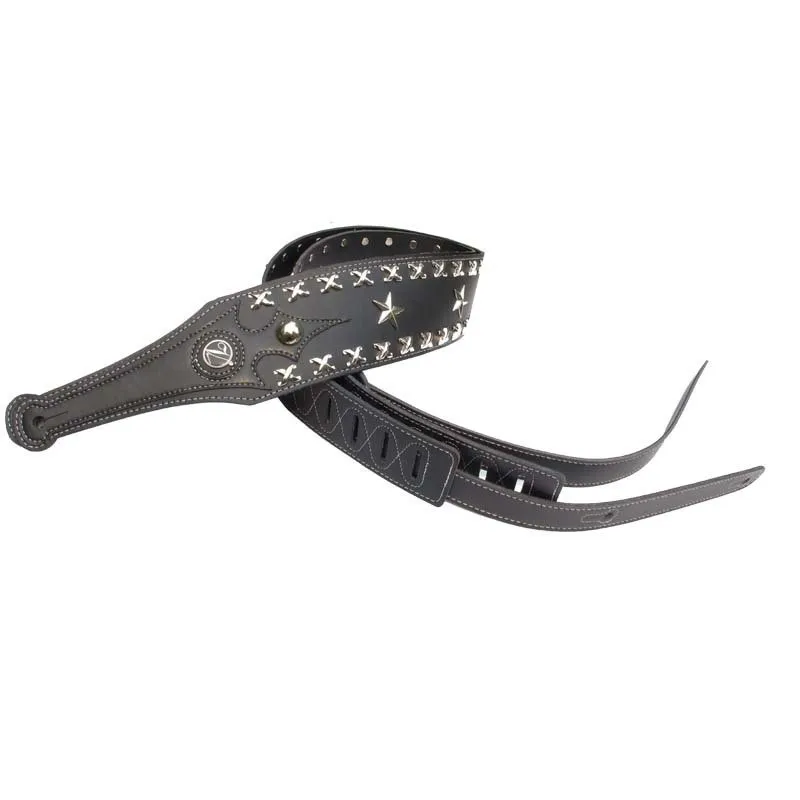 

Black Genuine Leather Guitar Strap with Metal Decoration Rock Style Durable Guitar Strap For Acoustic Electric Guitar Bass
