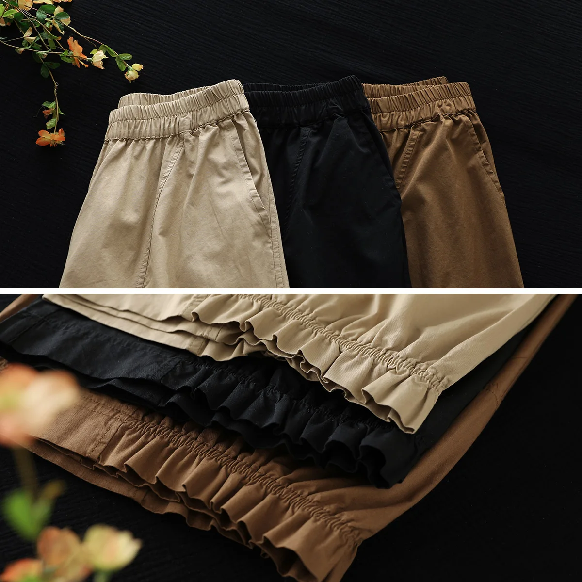 Pantalones de pierna ancha de lino y algodón japonés para mujer, pantalones informales de cintura alta con falda de siete pies, ropa de trabajo
