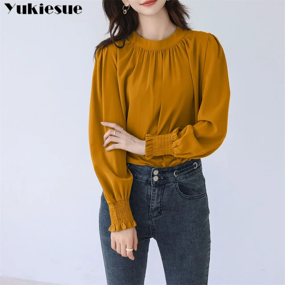 

Элегантные женские летние блузки, повседневные однотонные шифоновые офисные женские топы, женская рубашка, блузка, blusas blusa, топ женский Mujer