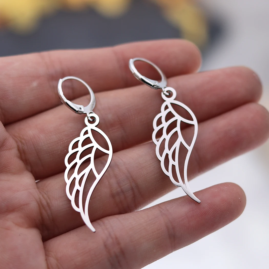 Kinitial Cute Angel Wings Drop Earrings For Women Stainless Steel Jewelry Vintage Simple Earring