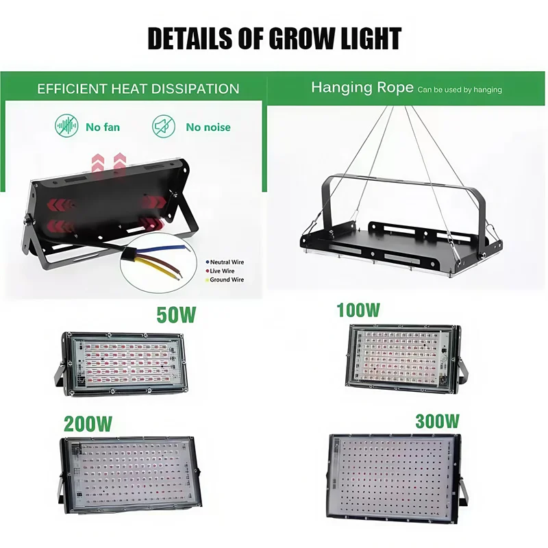 Full Spectrum LED Grow Light Phyto Lamp AC 220V 50W 100W with EU Plug for Greenhouse Hydroponic Plant Growth Floodlight Lighting