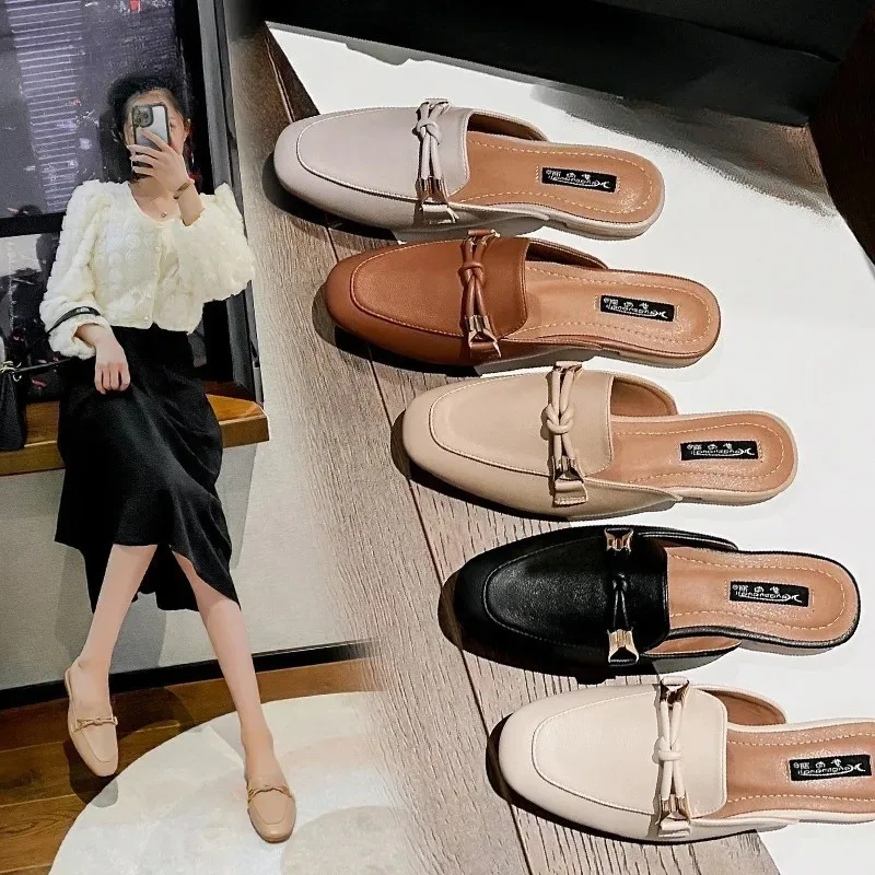 

Womens Shoes Fashion Baotou Half Slippers Elegant Women Mules Slippers Comfortable Walking Flat Slippers for Women Zapatos Mujer