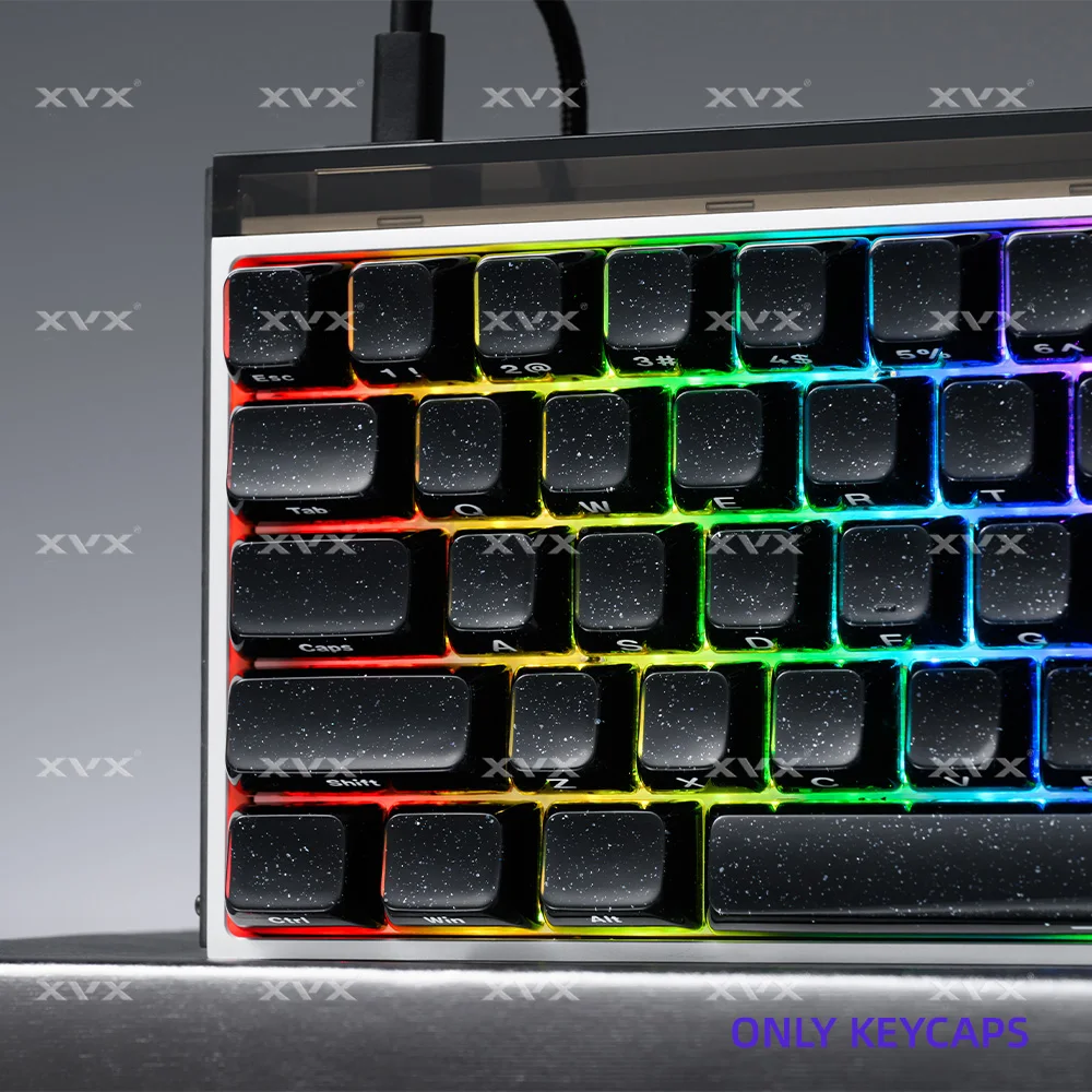 XVX Schwarze Kristall-Tastenkappen mit Glitzerpulver Glänzende Tastenkappen MDA/OEM Profil 122/136 Tasten Double-Shot Glänzendes Tastenkappen-Set – Detail 8