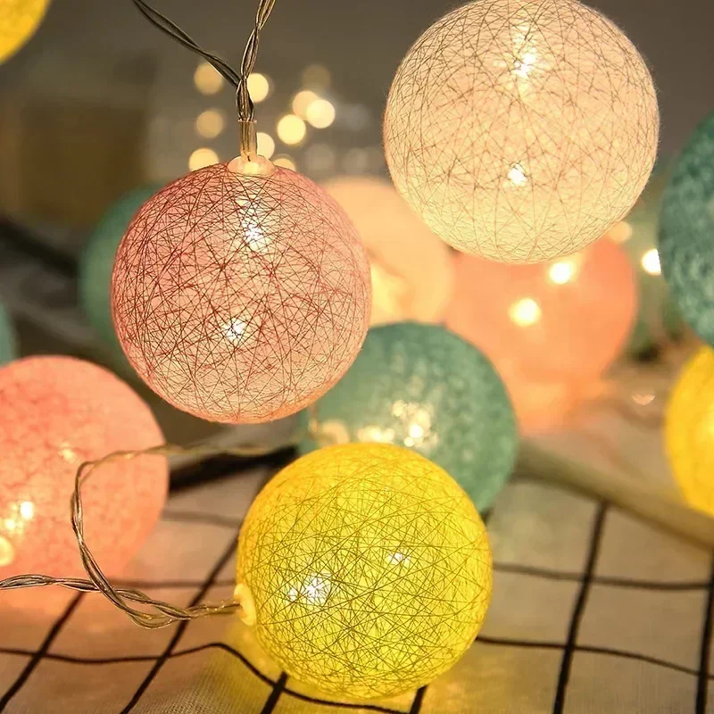 20LED Cotton Ball String Lights Outdoor Christmas Garland Fairy Light String Ball Wedding Xmas Party Bedroom Home Decoration