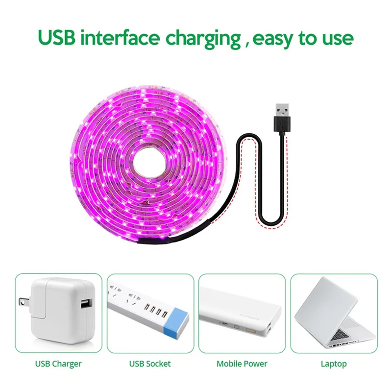 A98E-8X LED تنمو ضوء الطيف الكامل 5 فولت USB تنمو شرائط مصباح 2835 LED مصابيح نباتية للنباتات المتزايدة 100 سنتيمتر