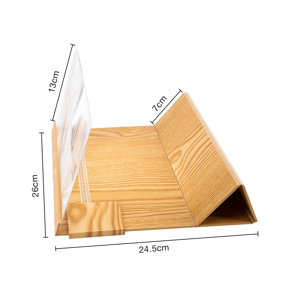 Lupa de pantalla de teléfono móvil 3D de 12 pulgadas, amplificador estereoscópico de pantalla plegable HD 3X, lupa con soporte de madera para teléfono inteligente