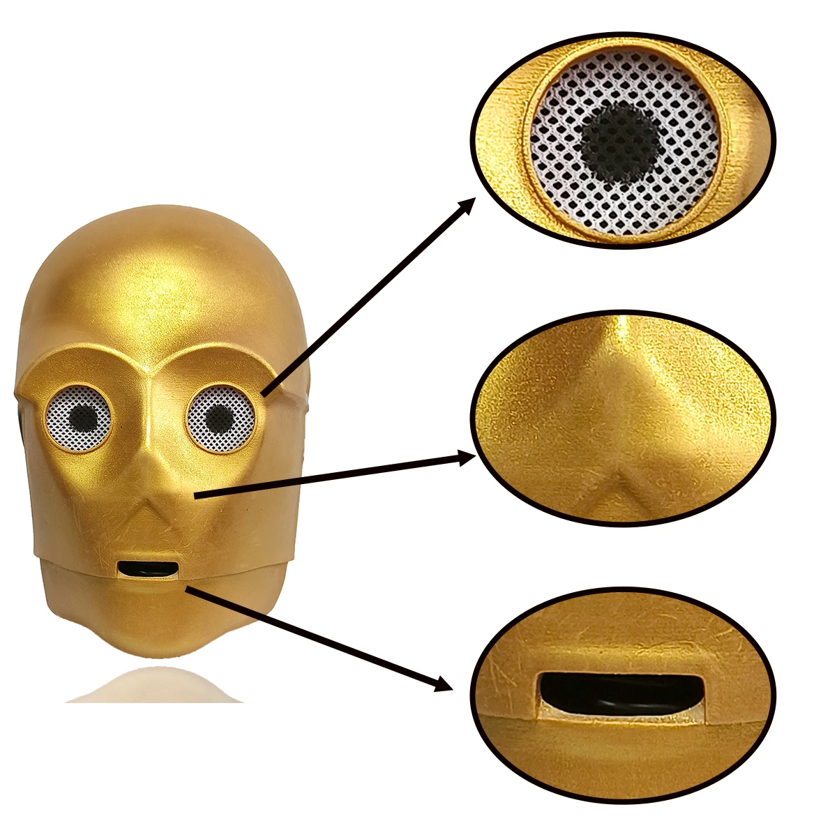 C3PO Robot Mask Helmet Latex Full Head Halloween Cosplay Costume Accessories