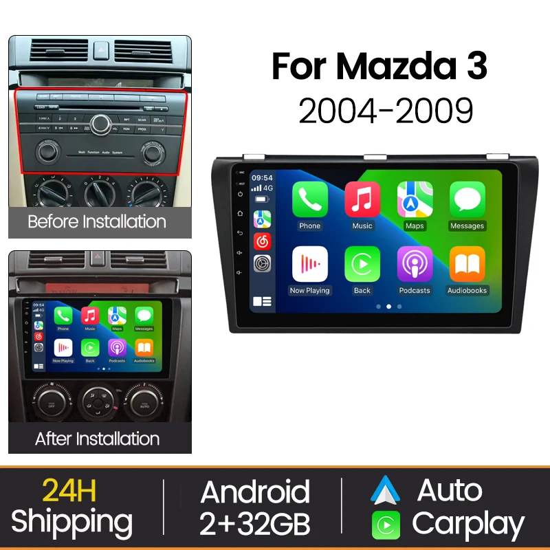 

Автомобильный мультимедийный видеоплеер MEKEDE на базе Android для Mazda 3 2004-2009, беспроводной Carplay, WIFI, BT, GPS-навигация, Atuoradio