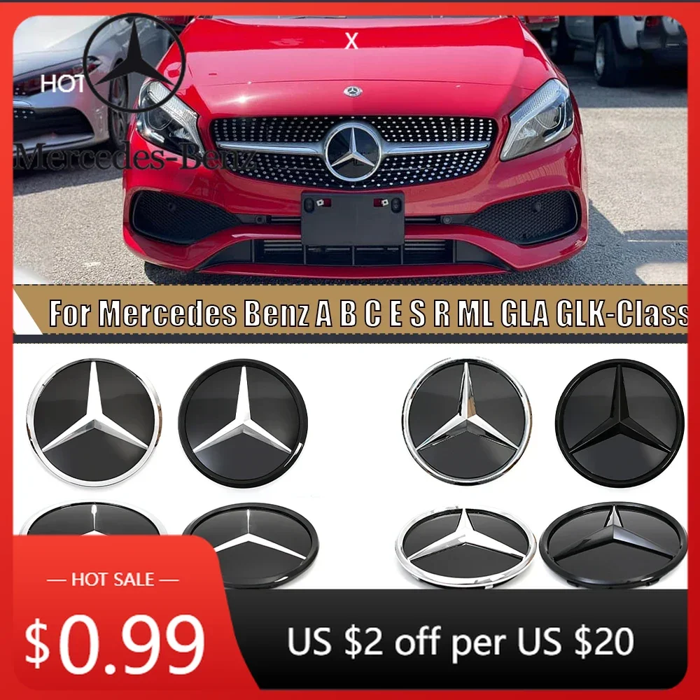 

Автомобильная наклейка, хромированное серебряное зеркало, 3D стиль, значок на переднюю решетку, подходит для Mercedes Benz A B C E S R SL ML GL GLA GLK-Class с подсветкой