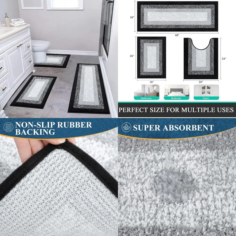 

Комплекты ковриков для ванной из микрофибры, состоящие из 3 предметов, нескользящие коврики для ванной комнаты, впитывающий плюшевый лохматый коврик для ванной с U-образным контуром.