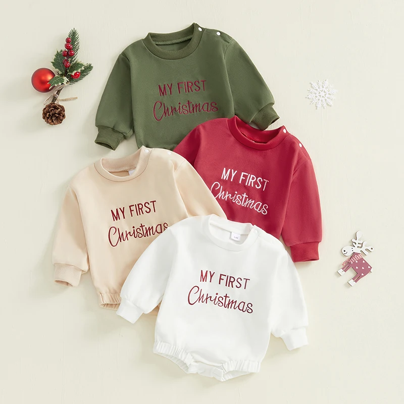 

Baby Girls Boys Sweatshirts Rompers Christmas Clothes Letter Pattern Long Sleeve Toddler Fall Bodysuits