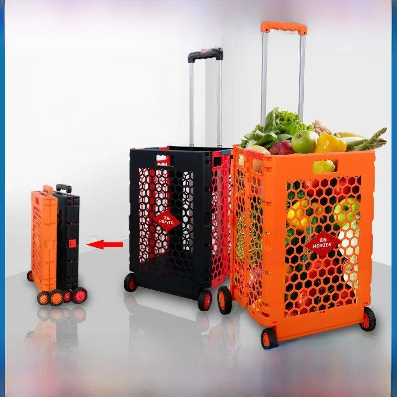 foldable-hand-pulled-shopping-cart-vegetable-buying-rear-storage-box-portable-slide-car-stainless-steel-body-pp-material
