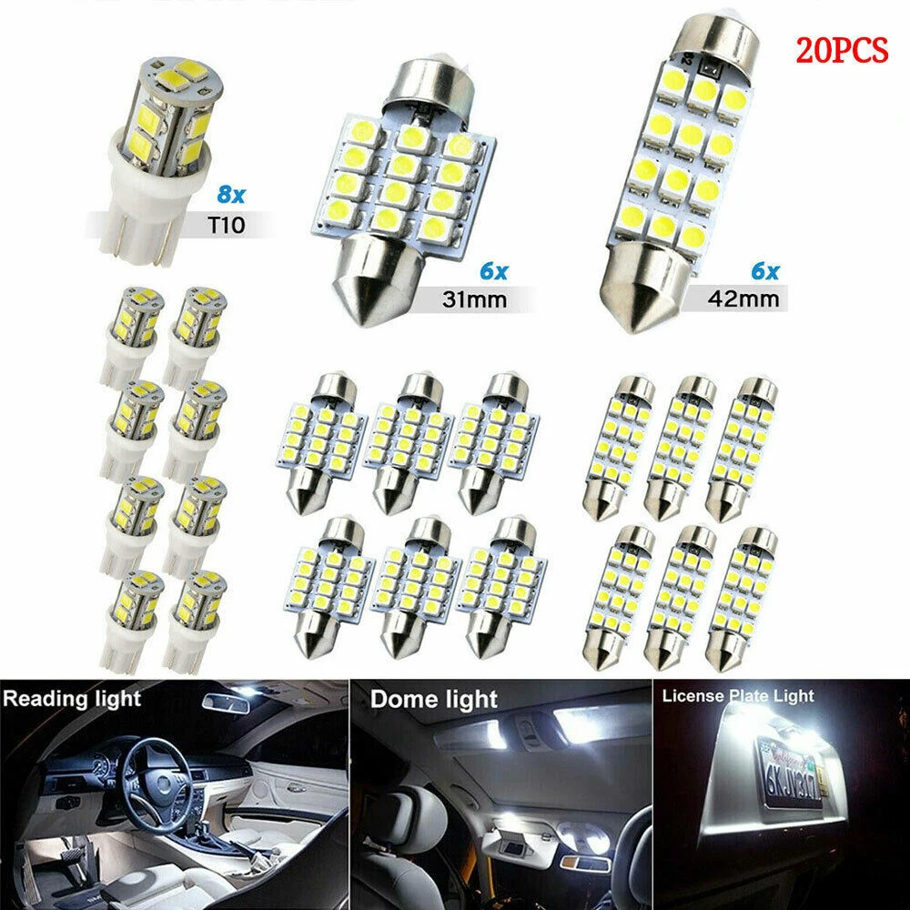 

W5W Led Bulbs 20PCS 12V 5050 SMD White T10 WY5W Car Light COB Car Wedge Parking Lights Auto License Plate Lamps Dome Read Lights