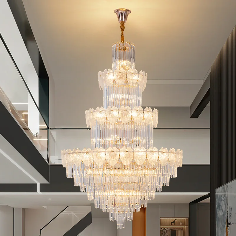 Duplex staircase chandelier LED Villa living room crystal chandelier Atmospheric restaurant club staircase chandelier