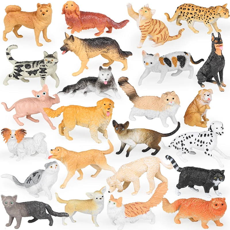 Oenux 12 Uds Mini perro gato mascota conjunto animales modelo figura de acción perro pastor Chihuahua Ragdoll Calico gato pastel Toppers juguete chico regalo