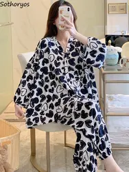 Spring S-4XL Pajama Sets Women Baggy Printed Korean Style Chic Designed Sleepwear Unisex Popular Comfortable Home Lounge Leisure