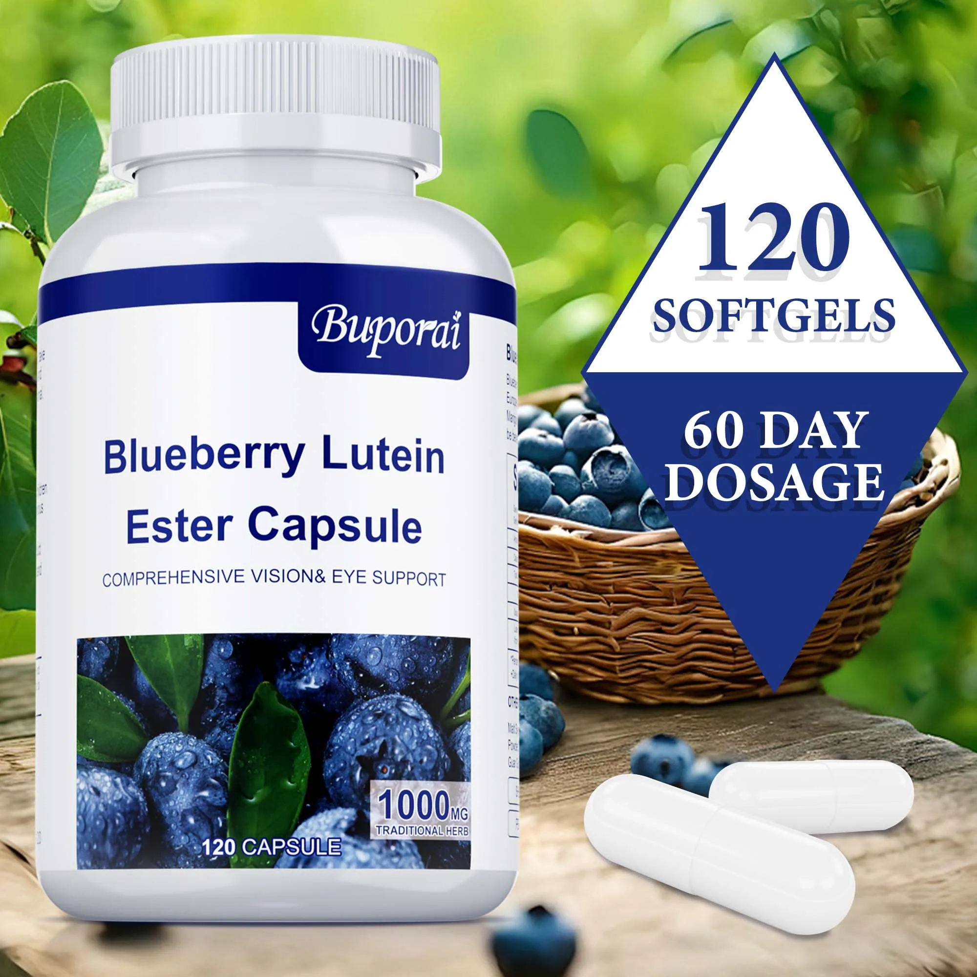 

Blueberry Lutein Ester Capsule - Protect Eyes, Reduce Eye Fatigue, Improve Visual Clarity, Supports Retinal and Macula Health