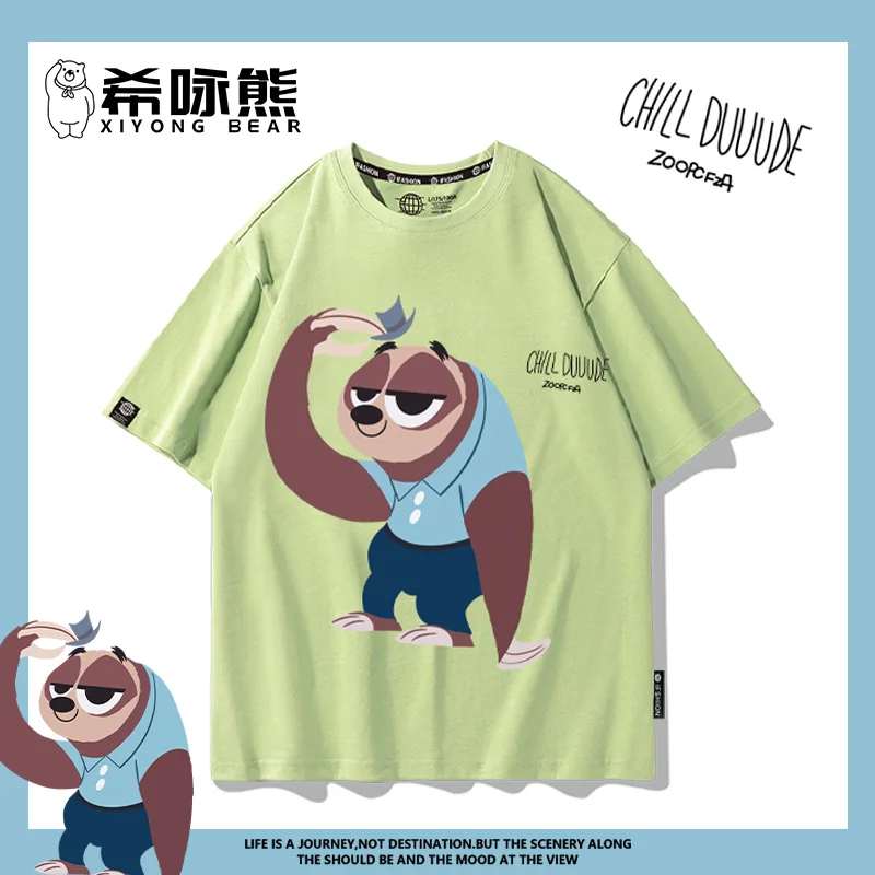 Zootopia animation co-branded children 2024 new short-sleeved T-shirt male lightning sloth printed cotton clothes