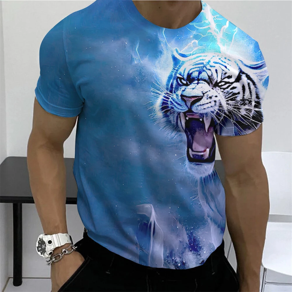 2024 Summer Fashion 3D Print Men's T Shirt Street Harajuku Tiger Print Men's Short Sleeve Oversized T Shirt Vintage Sports Tops