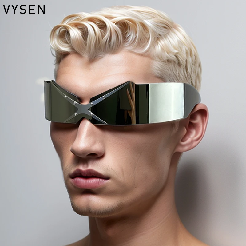 

One-Piece Rimless Punk Sunglasses Men Women 2025 Luxury Brand Trendy Futuristic Mask Goggle Vintage Wrap Around Shield Eyewear