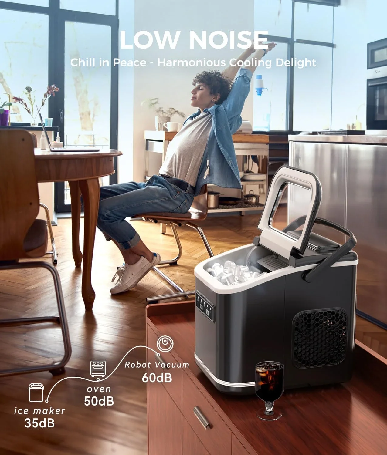 Máquina de hielo portátil con función de autolimpieza, produce 9 cubitos de hielo en solo 6 minutos, 26 libras de hielo en 24 horas