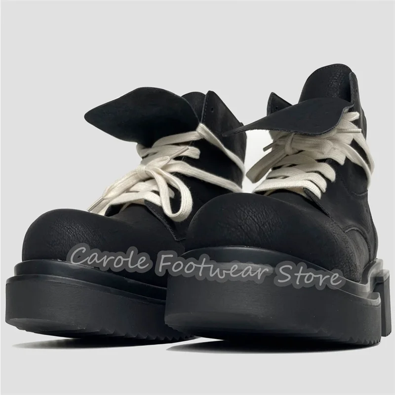 

Gothic Black Chunky Heel Lace-Up Combat Boots Male Platform Heigh Increasing Motorcycle Boots Punk Streetwear Shoes