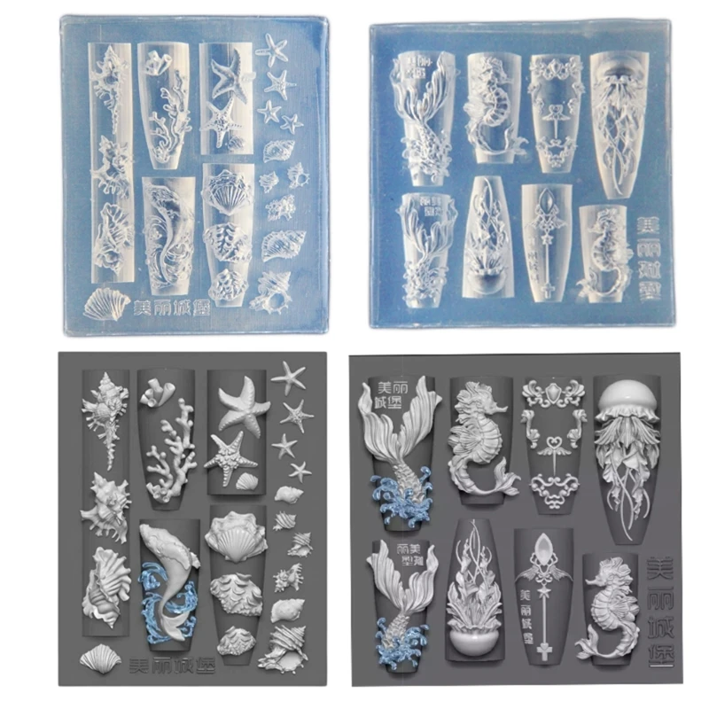 Ocean Themed Silicone Art Mold Set with Whale and Shell Designs for Manicure Fashionable Art Designs Moulds