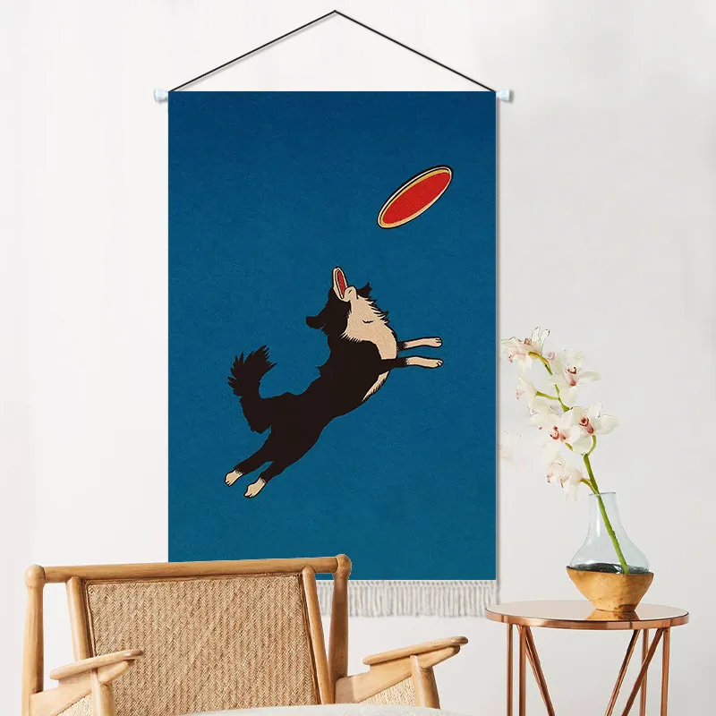 Playful Dinosaur Tapestry Wall Hanging American Style Cotton Linen Room Decor for Kids Bedroom Living Room Boho Home Decoration
