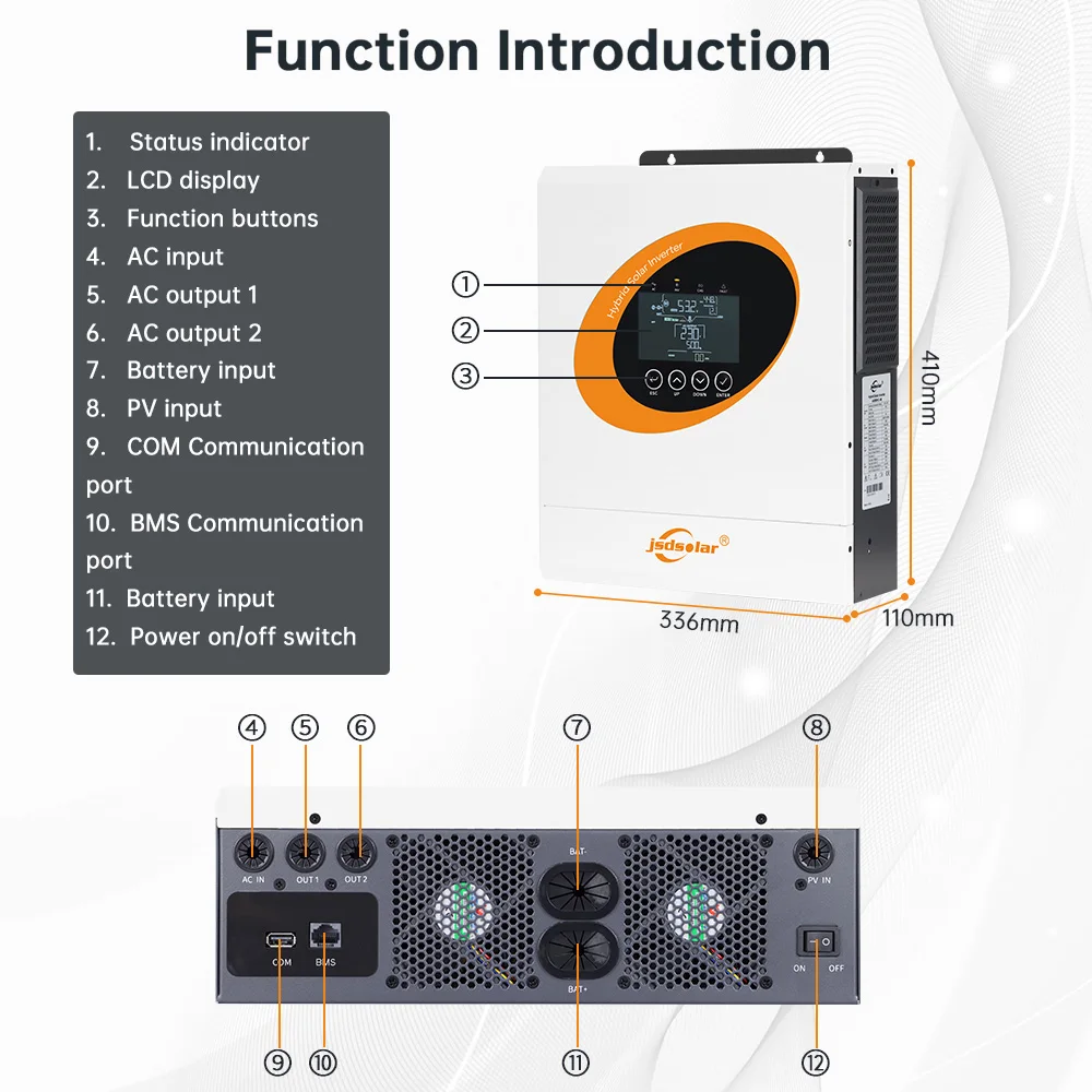 New jsdsolar 6.5KW 48V Hybrid Solar Silent Inverters 230VAC On/Off Grid Pure Sine Wave Wifi Monitor MPPT 120A PV 9000W For Home view 2