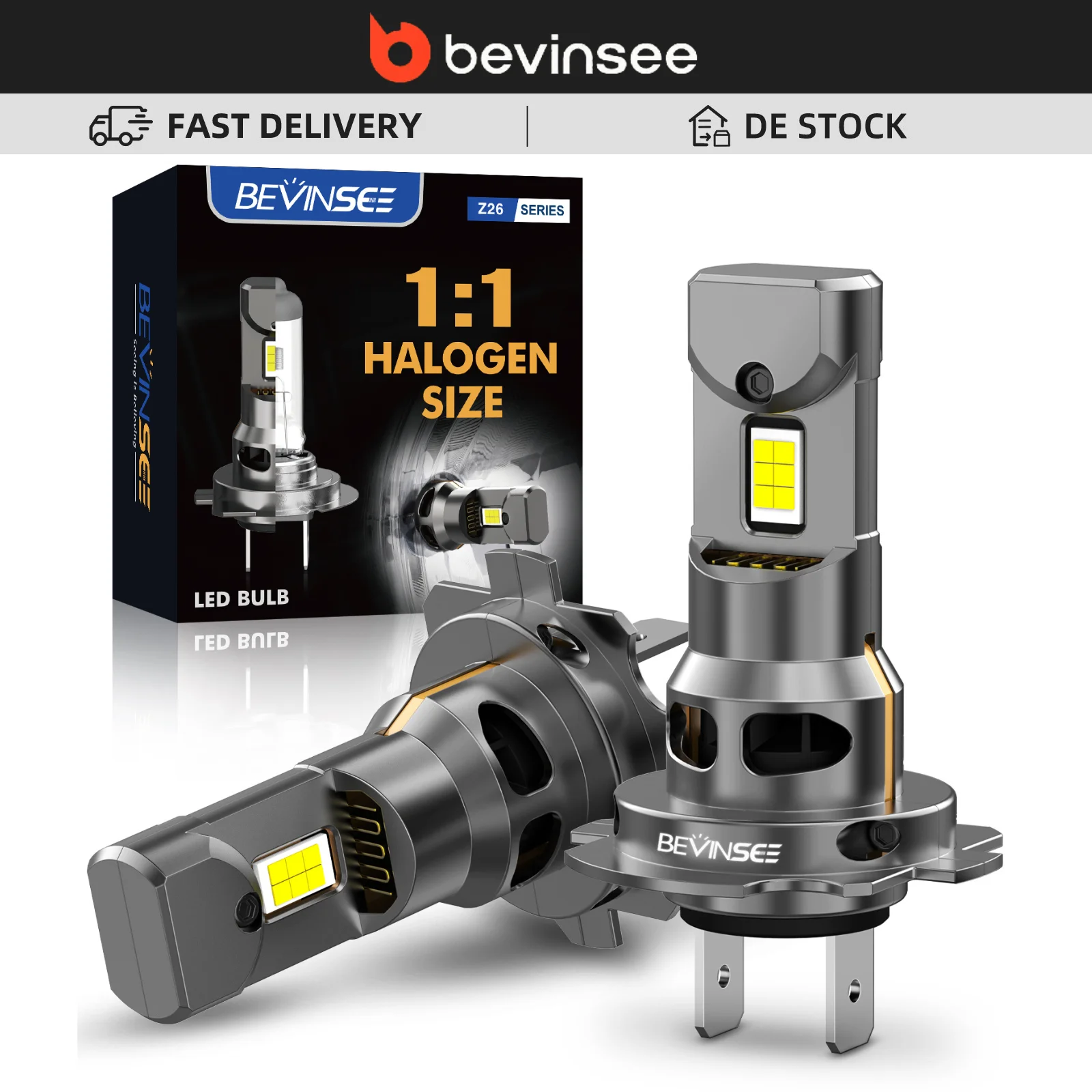 BEVINSEE 70W 12000LM H7 LED-Glühbirnen 1:1 Halogen-Größe Plug&Play Canbus 6000K Weiß Auto H7 LED-Scheinwerfer Turbofan Kabellos 12V