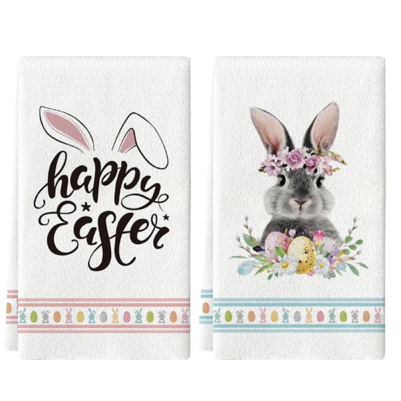 2Pcs, Easter Bunny Ear Letter Kitchen Towels, 40Cm*60Cm Towel Set, Super Absorbent Soft Cleaning Cloth, Cooking and Baking Tea Towel, Hand Towel, Cleaning Cloth, Dishcloth, Kitchen Decoration, Living Room Decorations, Kitchen Essentials, Home Essentials